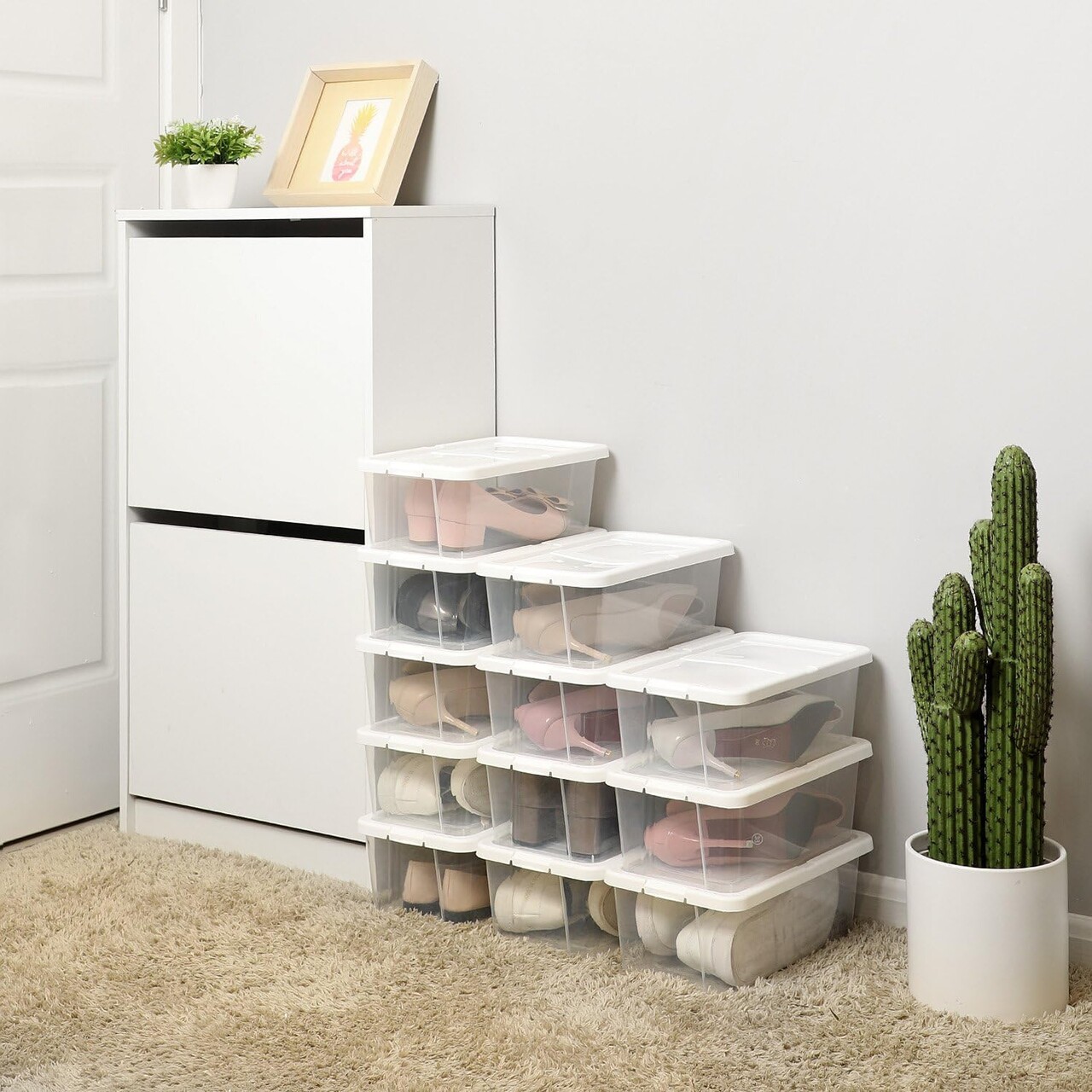 Set 12 cutii de pantofi, Songmics, 34.5x19.5x12.5 cm, polipropilena, transparent - 1 | YEO