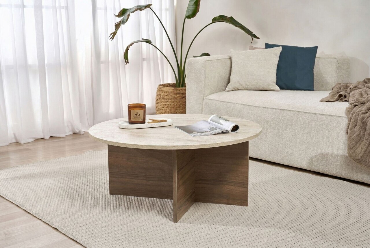 Masuta de cafea, Hanah Home, Soleil, 90x40x90 cm, PAL, Travertin / Nuc Venezia — imaginea 2
