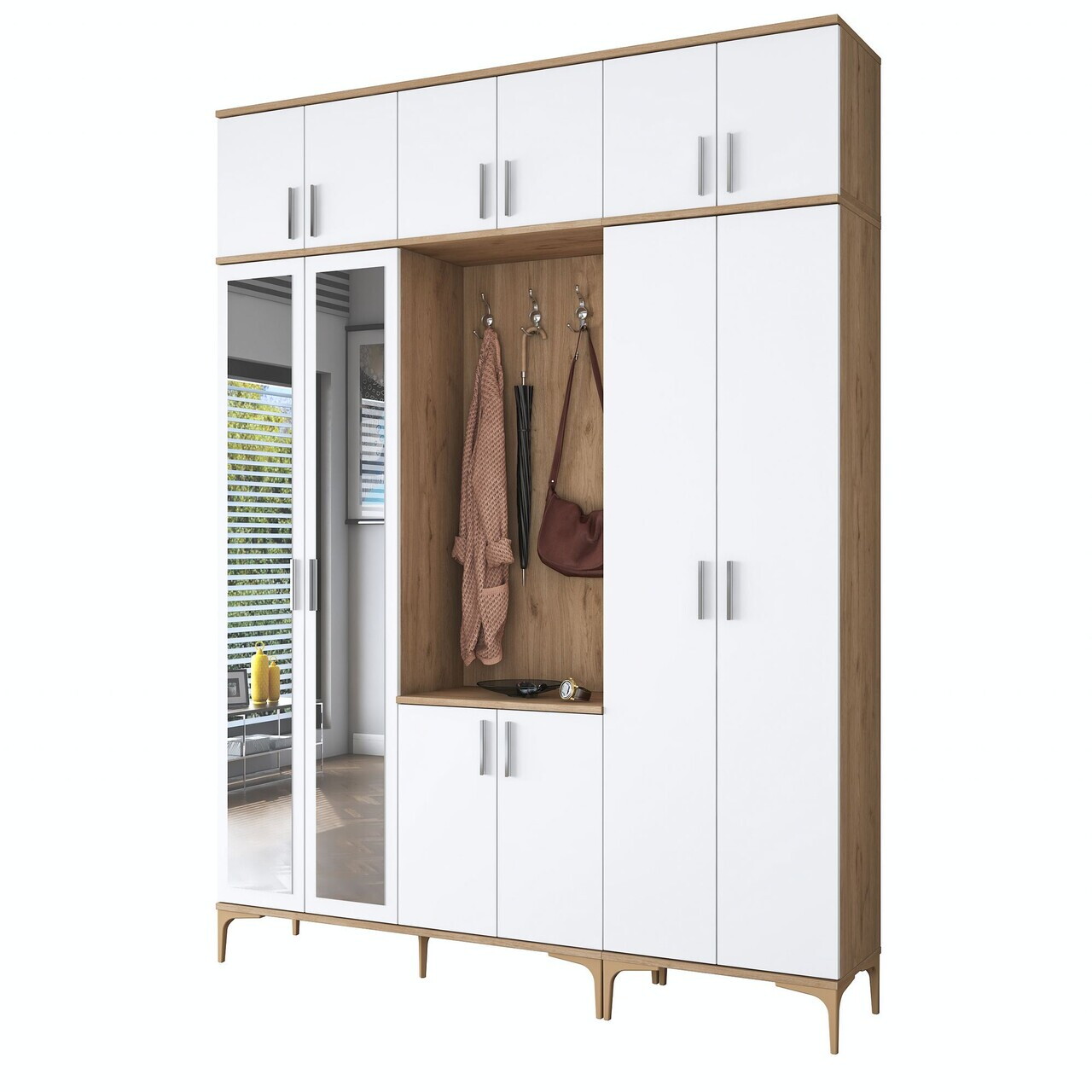 Cuier de perete, Hanah Home, EA155, 180x240x37.5 cm, PAL melaminat, Nuc/Alb - view 8