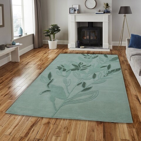 Covor leaf bedora, 200x300 cm, 100% lana, verde, finisat manual