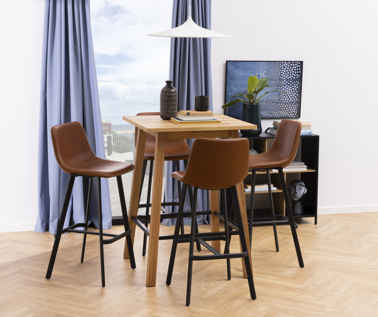 Scaun de bar Oregon, Actona, 46.5x50x103 cm, piele ecologica/otel, brandy retro - view 6