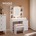 Masa de toaleta cu taburet si oglinda cu LED-uri / masuta dressing, Vasagle, 80s40s137.5 cm, MDF, alb