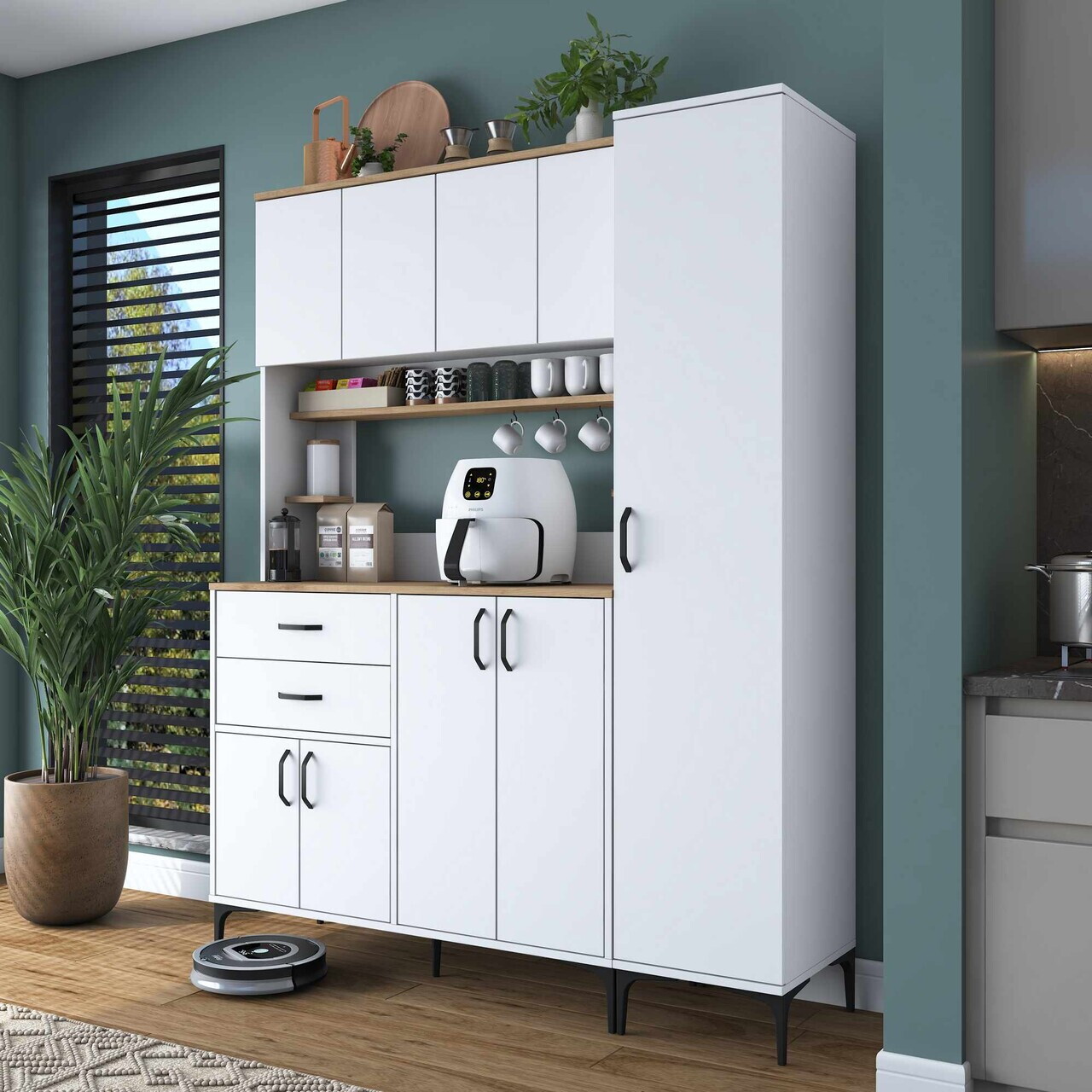 Dulap multifunctional, Hanah Home, JE263, 160x204.2x45 cm, Alb/Maro