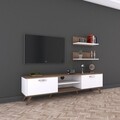 Comoda TV cu 2 rafturi M49 - 1048, Wren, 180 x 35 x 48.6 cm/60 cm, white/walnut