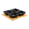 Set boluri patrate 5 piese Natural, Ambition, 25 cm, bambus/portelan, negru