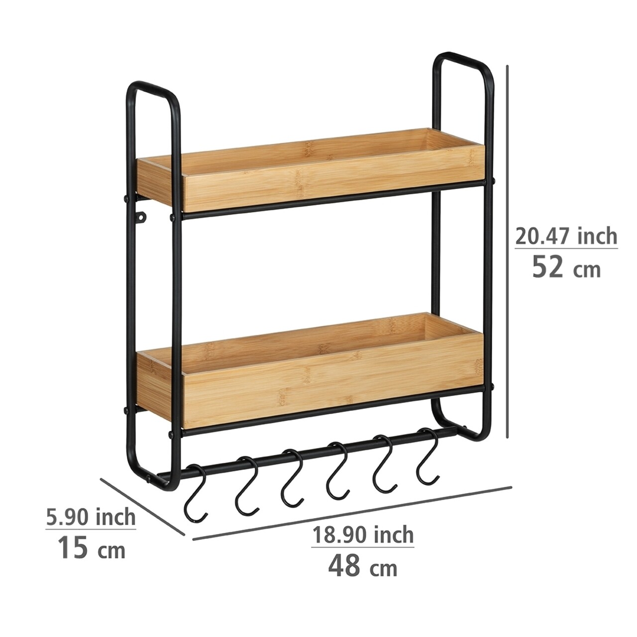 Etajera bucatarie/baie, Wenko, Loft, 15 x 48 x 52 cm, bambus/metal, negru/maro - 1 | YEO