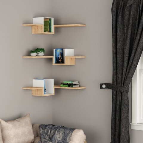 Set 3 rafturi pentru perete Ales Corner, Decortie, 58x58x30 cm, bej/alb