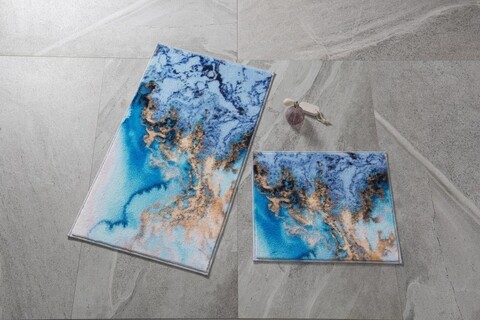 Set 2 covorase de baie Water Foam, Confetti, 50x57 cm/57x100 cm, albastru