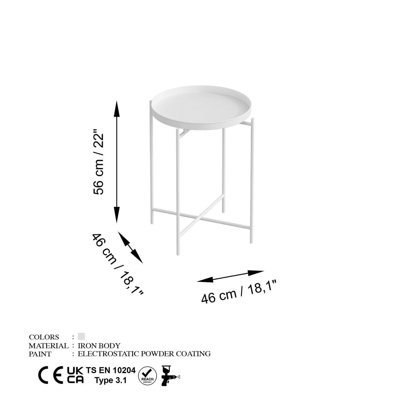 Masuta de cafea, Cerritos, Shb-007-B, 46x56x46 cm, Metal, Alb