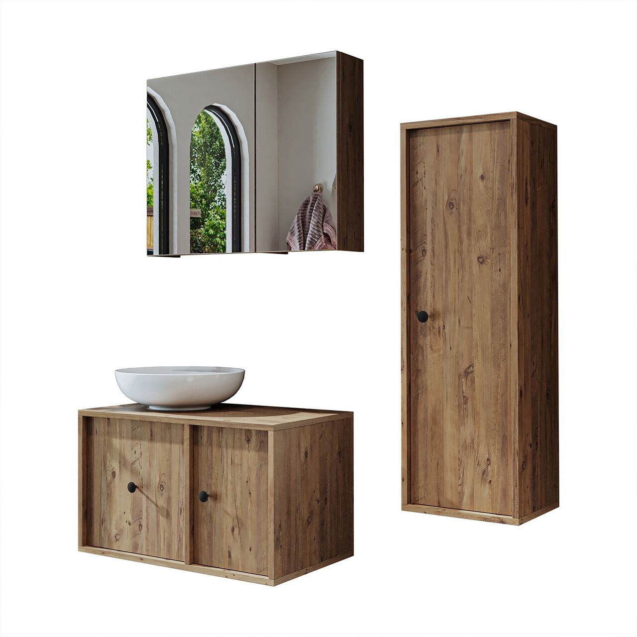 Set Dulap de Baie cu Chiuvetă și Oglindă (3 Piese), Hanah Home, 2553, MDF, Maro — imaginea 6