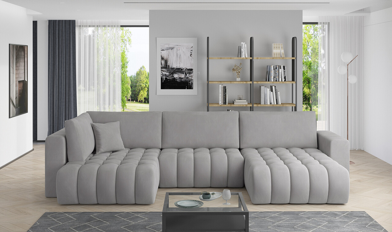 Coltar extensibil dreapta 6 locuri ELTAP, RT-03NU, Bonito, 350x175x92 cm, lemn/poliester, gri deschis