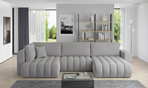 Coltar extensibil dreapta 6 locuri ELTAP, RT-03NU, Bonito, 350x175x92 cm, lemn/poliester, gri deschis