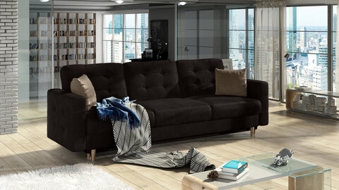 Canapea extensibila 3 locuri ELTAP, Ask12, Asgard, 233x92x93 cm, lemn/poliester, maro inchis