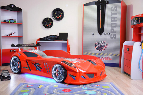 Pat pentru copii Car, Musvenus, Speedy, 130x60x235 cm, Multicolor mezoni.ro