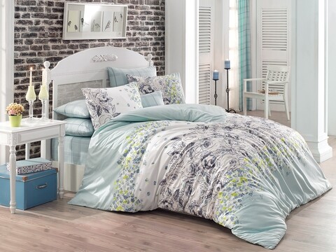 Lenjerie de pat dubla Mona, Majoli Home Collection, 4 piese, 200x220 cm, 100% bumbac ranforce, multicolor