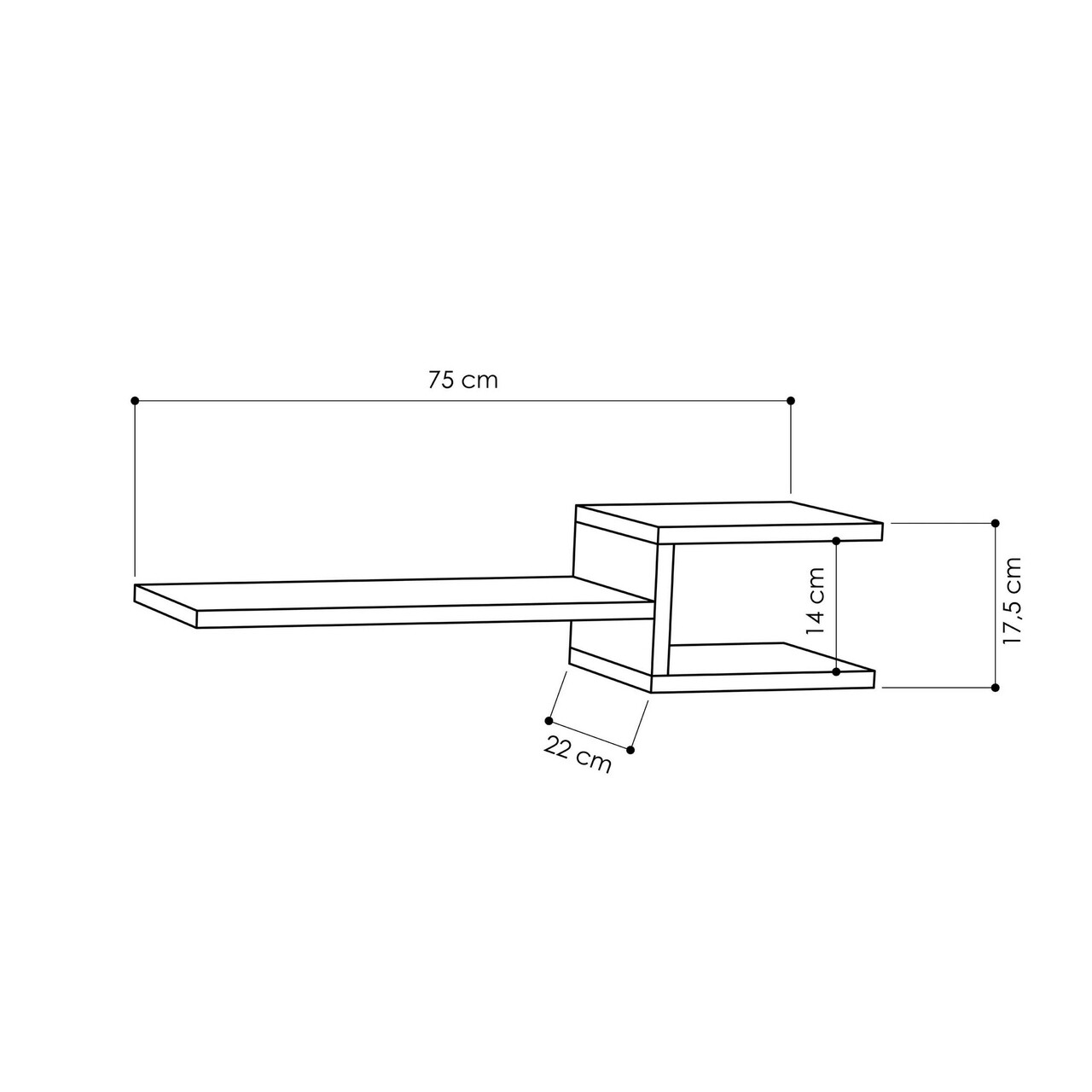 Set 2 Rafturi Pentru Perete Fork, Decortie, 75x22x14 Cm, Alb