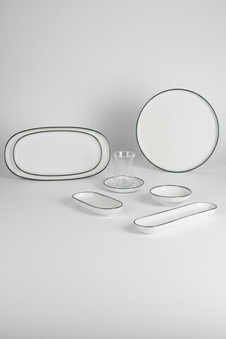 Set de mic dejun, Hermia, 208PEK1131, Portelan, Platou cu măsline: 25 cm (2 bucăți), Alb/Verde