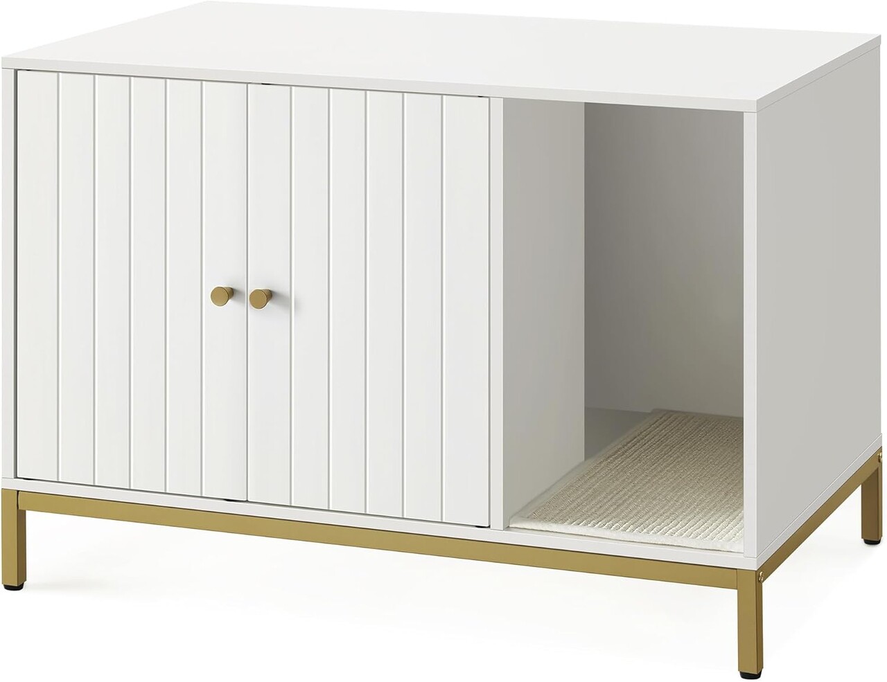 Dulap pentru litiera pisici / casa de toaleta pisici, Feandrea, 80x50x55 cm, PAL, alb/auriu - 1 | YEO