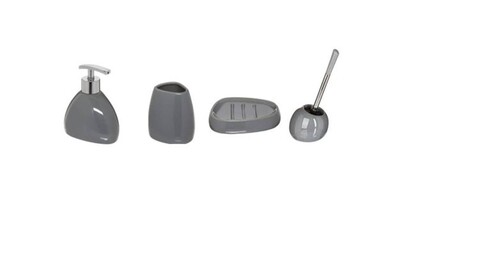 Set 4 accesorii pentru baie, JJA, ceramica, gri