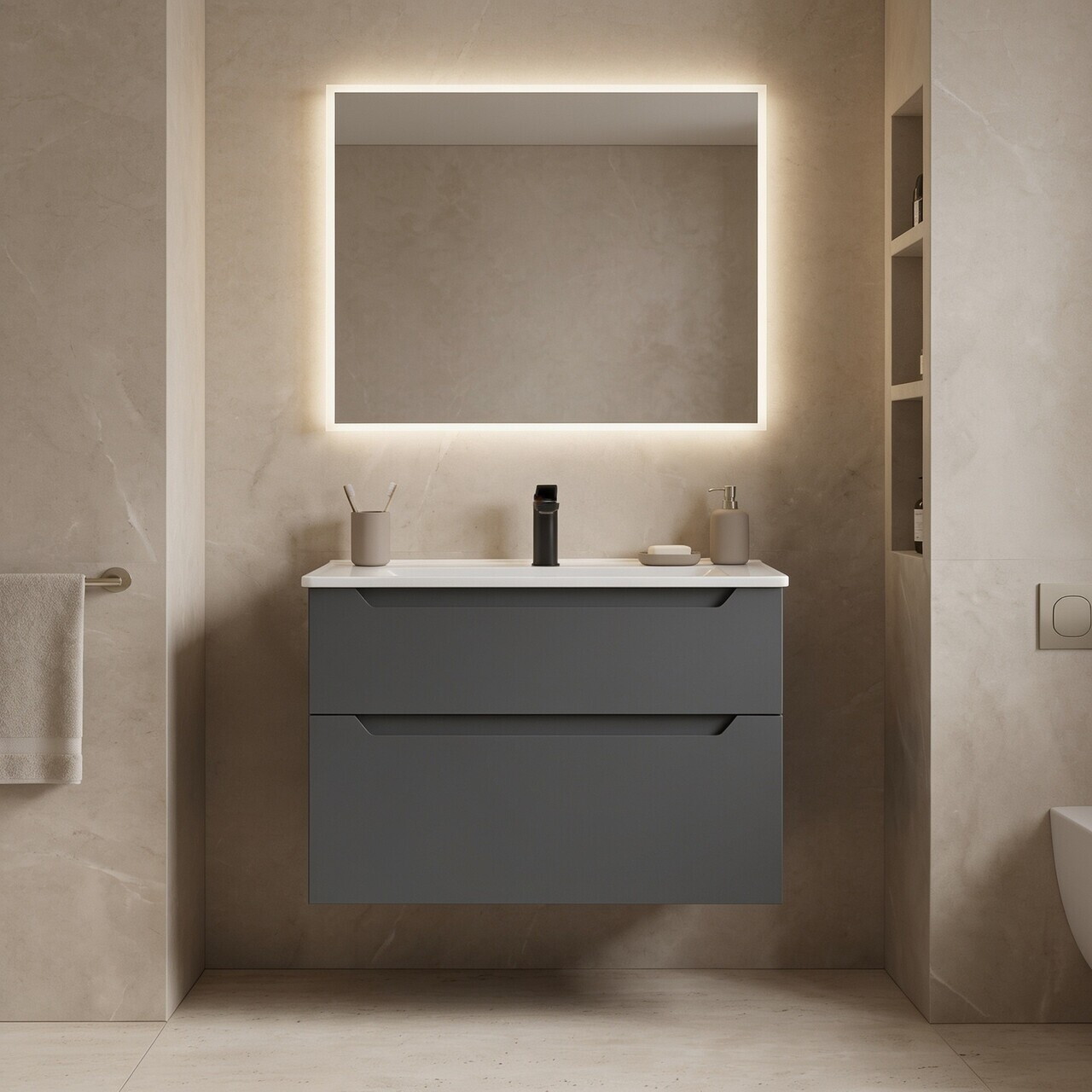 Dulap de baie cu chiuvetă, Hanah Home, Messina 65 v2, Antracit mat