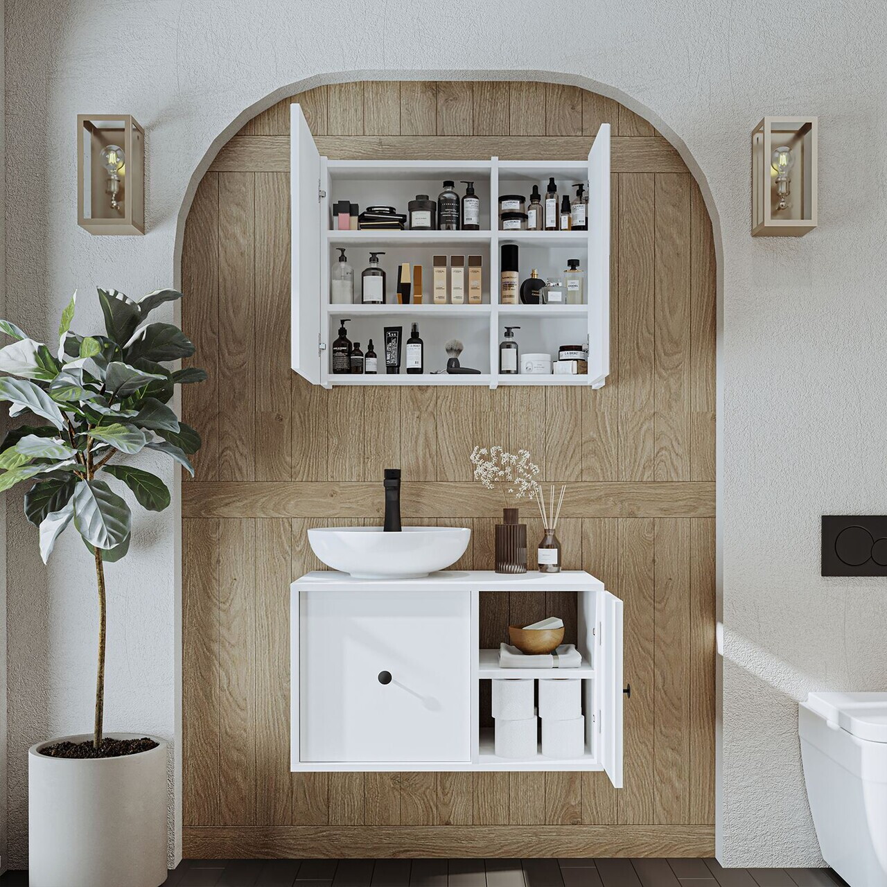 Set Dulap de Baie cu Chiuvetă și Oglindă (2 Piese), Hanah Home, 2544, MDF, Alb — imaginea 4