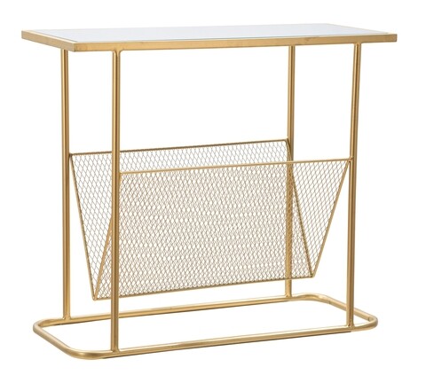 Masuta de cafea cu suport reviste glam, mauro ferretti, 61x26x54 cm, fier, auriu