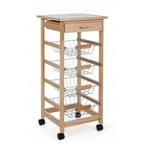 Carucior cu 4 cosuri, small bon, bizzotto, 37x37x80 cm, lemn de pin/ceramica, natural