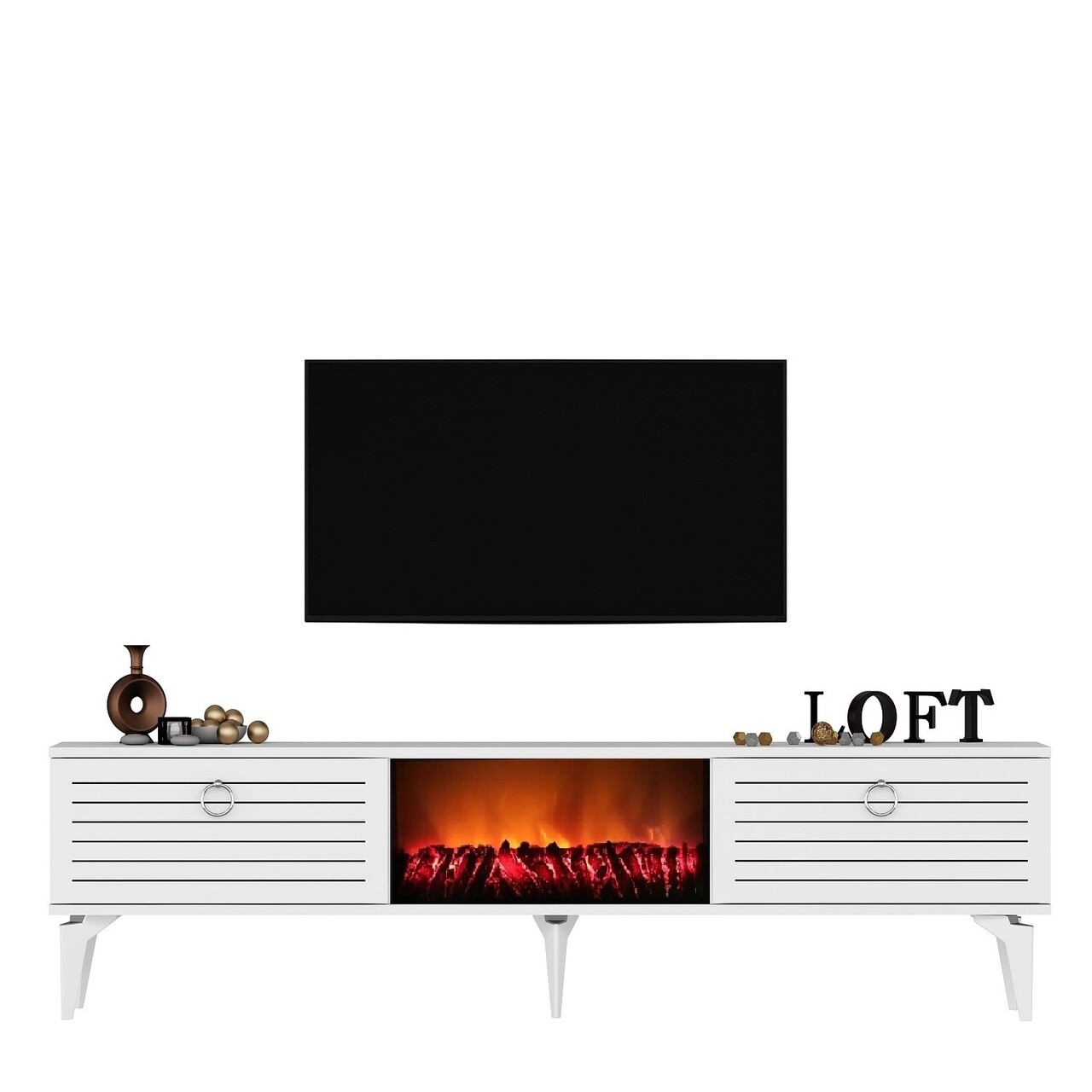 Comoda TV, Olivia, Arona Fireplace, 150x44.6x29.6 cm, PAL , Alb - 1 | YEO