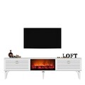 Comoda TV, Olivia, Arona Fireplace, 150x44.6x29.6 cm, PAL , Alb
