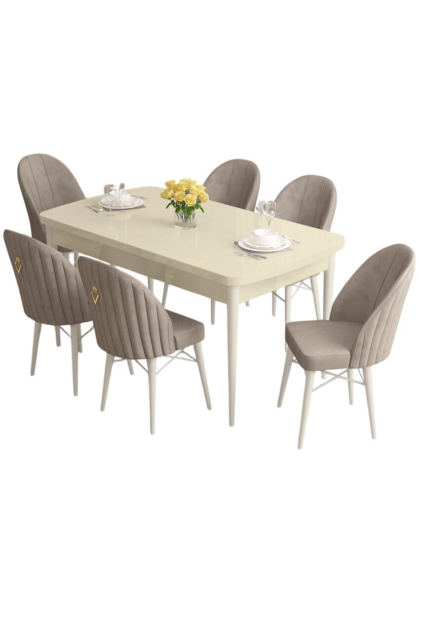 Set masa extensibila si scaune (7 piese), Hanah Home, Roz, Crem / Alb / Cappuccino — imaginea 2