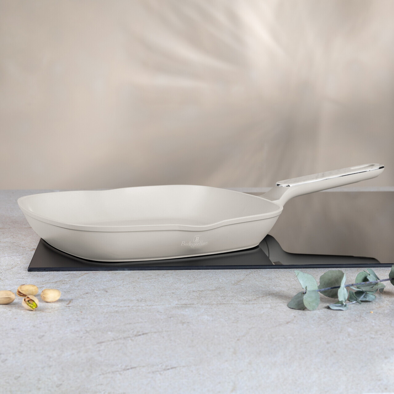 Tigaie grill Berlinger Haus, Sahara Marble, 28 cm, 2.1 L, aluminiu forjat, crem mat/marmura - imagine 3