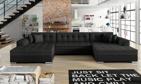Coltar extensibil 5 locuri, ELTAP, Vento, 359x165x87 cm, lemn/poliester, negru/negru