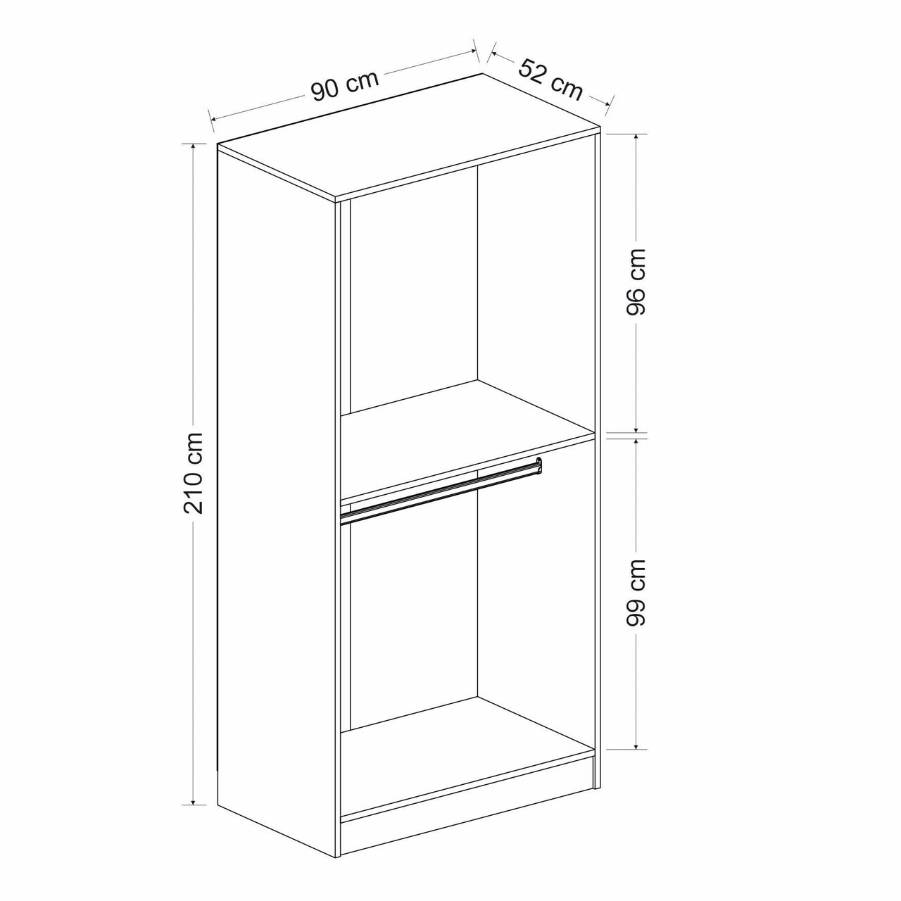 Dulap pentru haine, Hanah Home, Nisa, 90x210x52 cm, Dore — imaginea 8