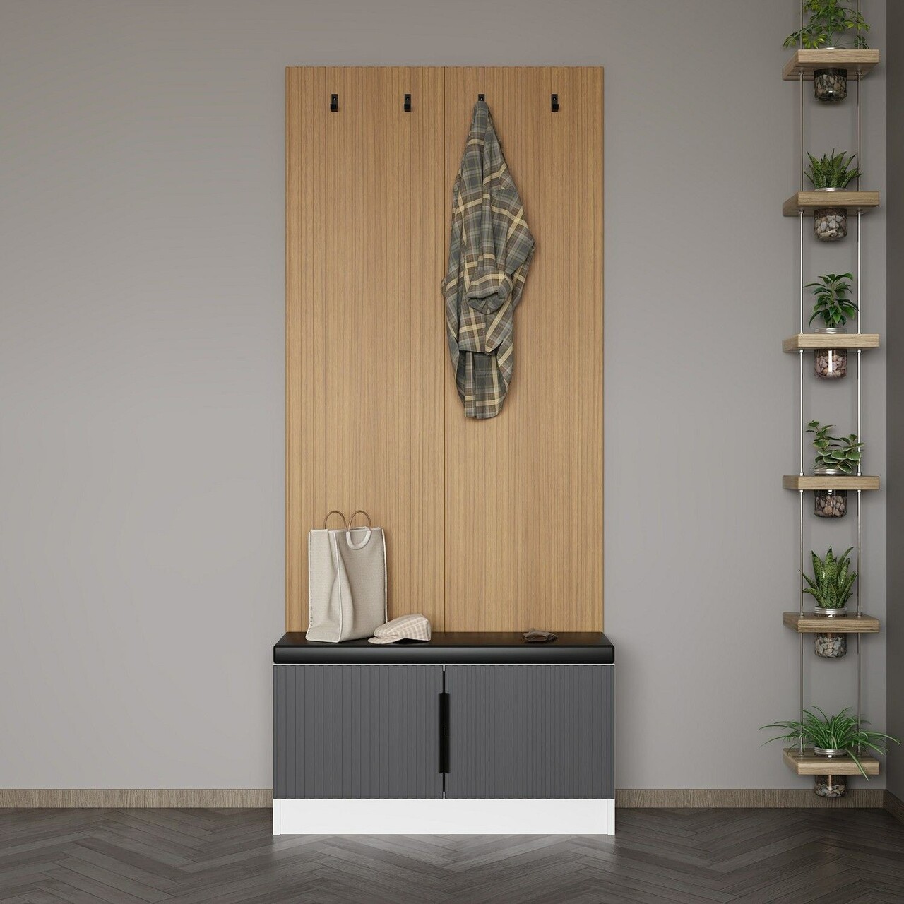 Cuier de perete, Minerva, Noah, 90x210x35 cm, PAL, Antracit - 1 | YEO