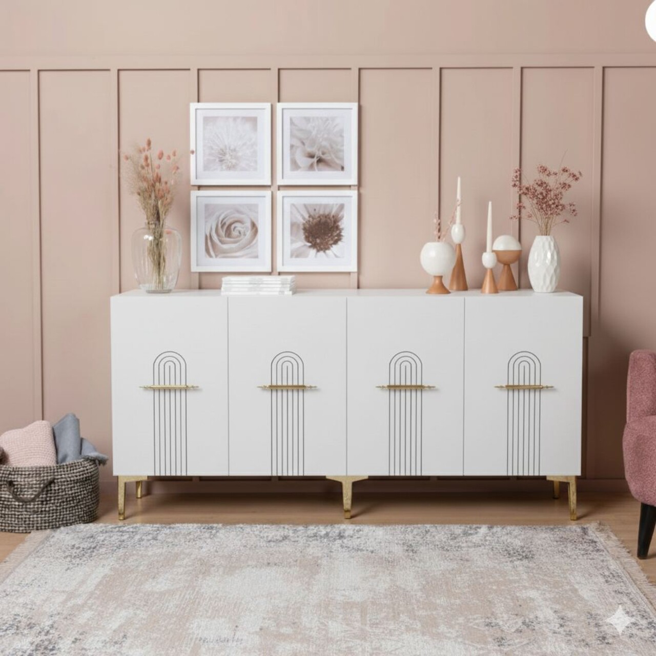 Consola, Hanah Home, Ida 150, 150x75x32 cm, Alb/Auriu - view 3
