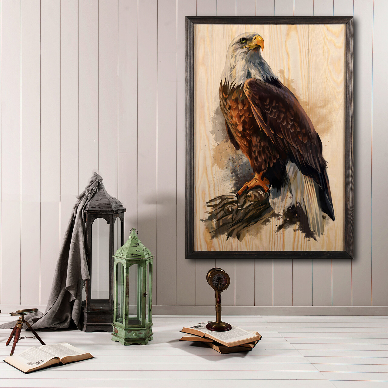 Tablou decorativ, Eagle XL, Lemn, Lemn, Multicolor