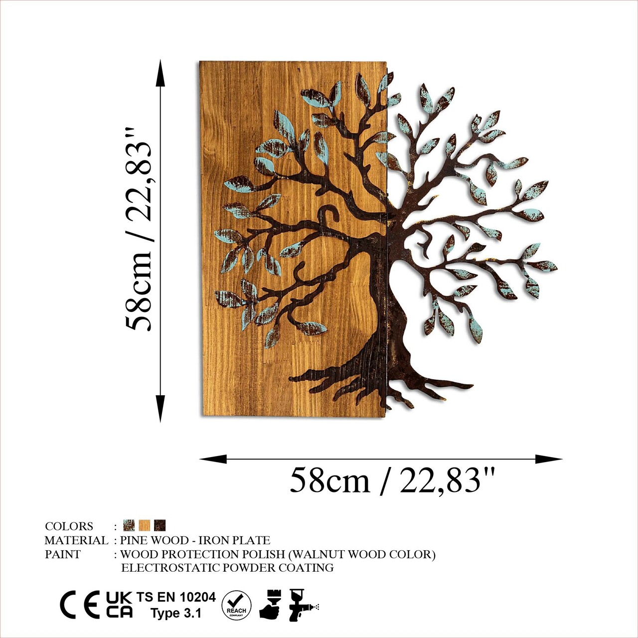 Decoratiune de perete, Agac 5, Dimensiune: 58 x 58 cm, Nuc / Maro - view 9