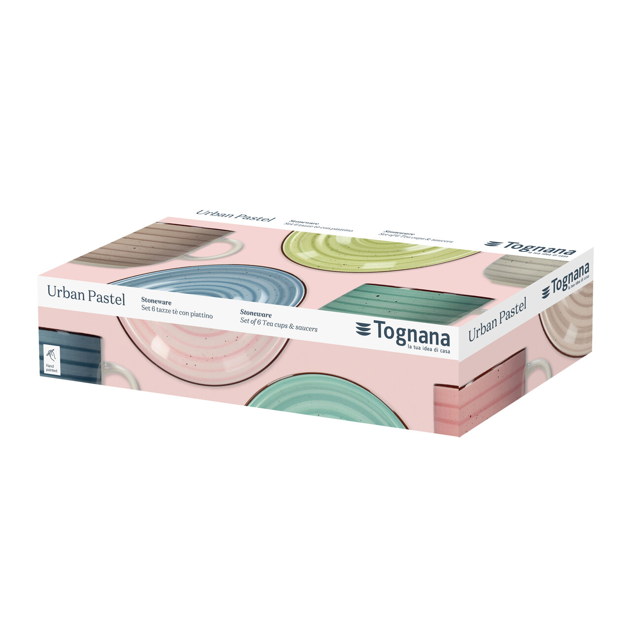 Set 6 cesti de ceai cu farfurie Louise Urban Pastel, Tognana Porcellane, 220 ml, ceramica, multicolor