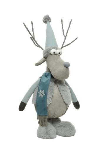 Decoratiune Deer w jacket, Decoris, 17x29x81 cm, poliester, albastru