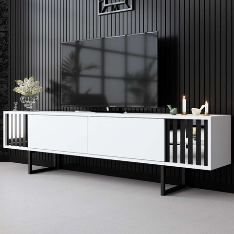 Comoda TV, Bexley, Chrome Line, Alb/Negru