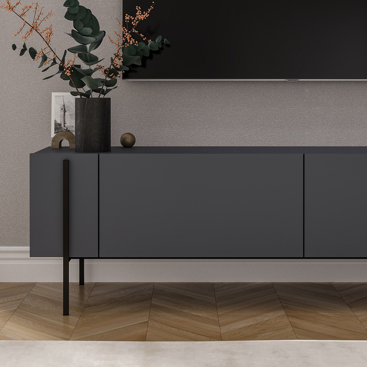 Comoda TV, Odessa, Herman, 160x45.6x31.4 cm, Antracit - 2 | YEO