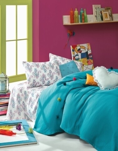 Set cuvertura de pat Single Fancy Blue, Cotton Box, 3 piese, 160 x 230 cm, 100% bumbac ranforce, albastru