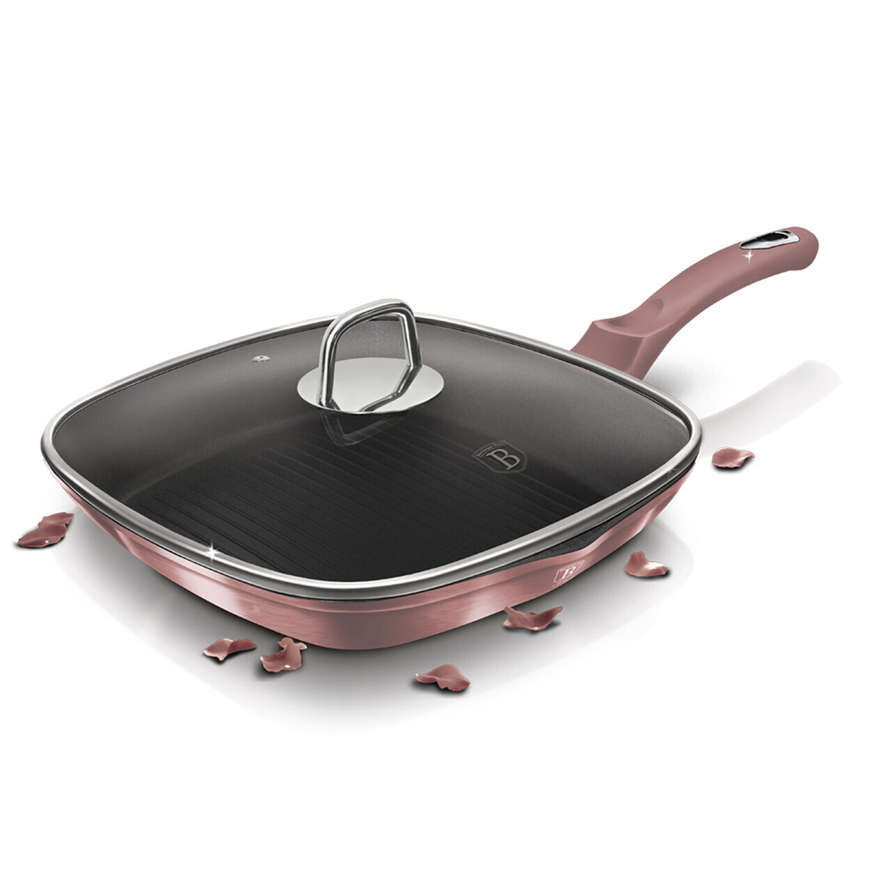 Tigaie grill cu capac Berlinger Haus, I-Rose, 28 cm, 2.1 L, aluminiu forjat, roz - imagine 4