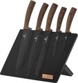 Set 5 cutite + suport magnetic, Original Wood, inox, negru