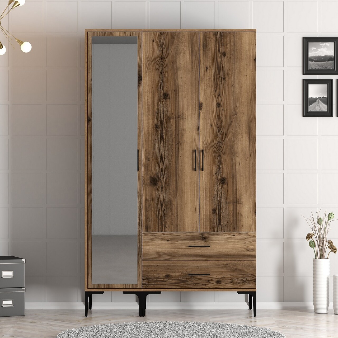 Dulap pentru haine, Hommy Craft, Kumsal RT, 120x47.5x201.4 cm, PAL, Maro - 1 | YEO