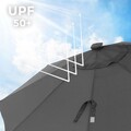 Umbrela pentru terasa, gradina, plaja, Songmics, D270 cm, 32 LED-uri cu incarcare solara, protectie solara UPF 50+, gri