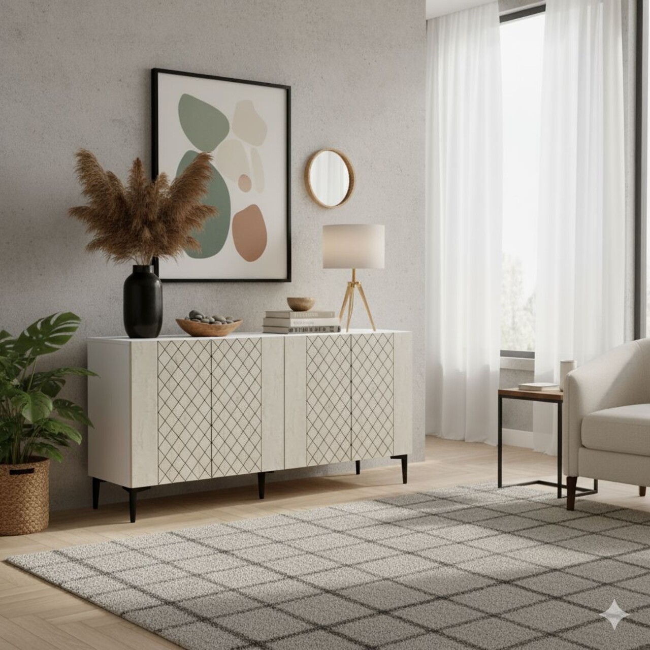 Consola, Hanah Home, Resso 150, 150x75x32 cm, Alb / Travertin - view 2