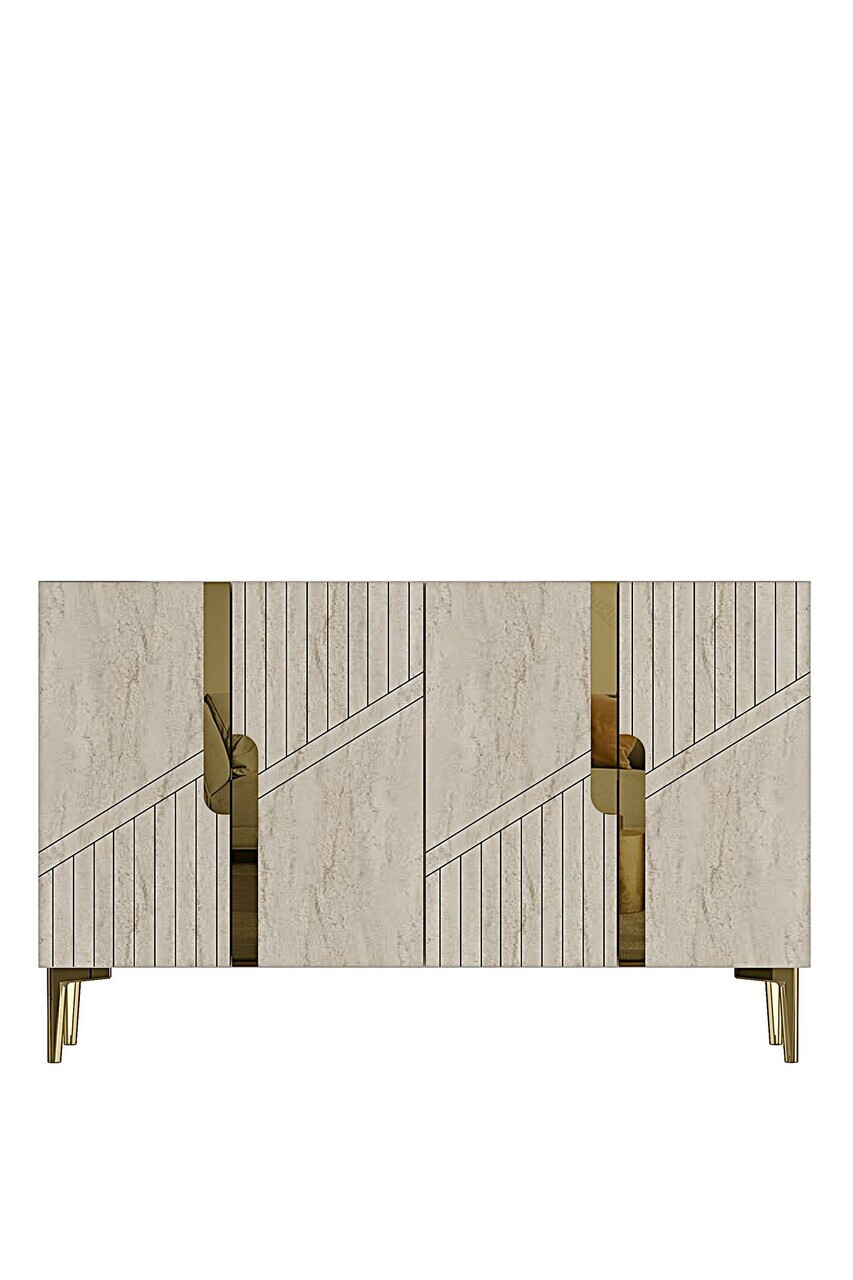 Consola, Hanah Home, Evva 120, 120x75x32 cm, White / Travertine / Gold — imaginea 3