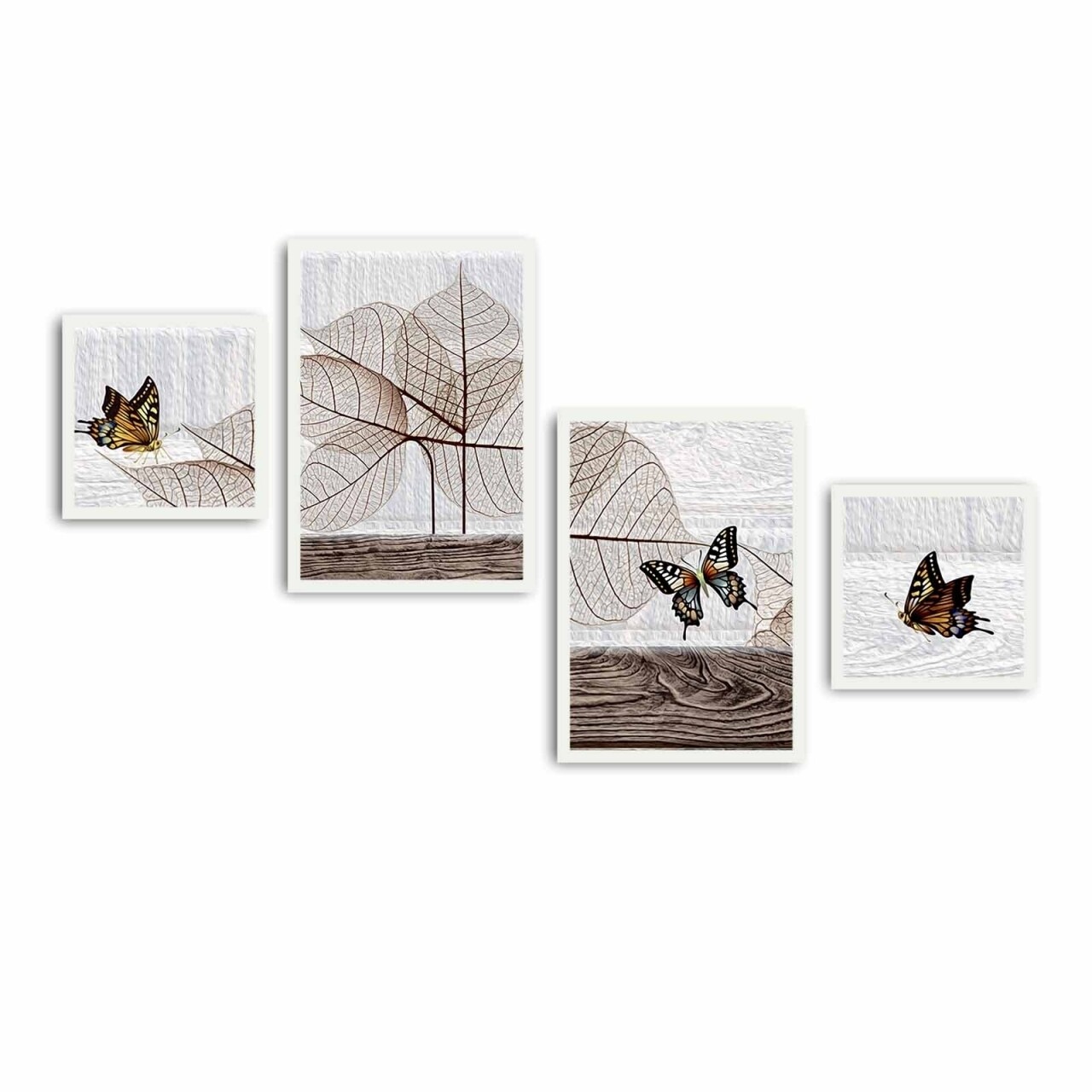 Set 4 Tablouri Decorative, Alpha Wall, Butterfly, 30x30/35x50 Cm