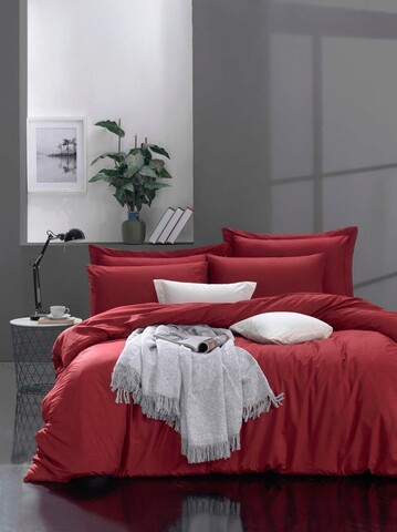 Lenjerie de pat dubla 3 piese, fresh color - claret red, enlora home, bumbac ranforce